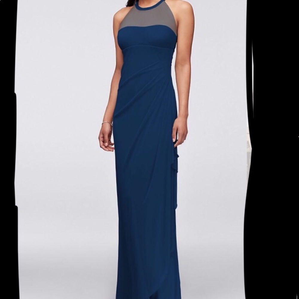 David’s Bridal Long Mesh Dress Illusion Neckline